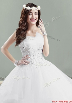 New Big Puffy Applique and Beaded Wedding Dress with Strapless