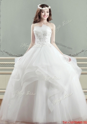 New Big Puffy Applique and Beaded Wedding Dress with Strapless