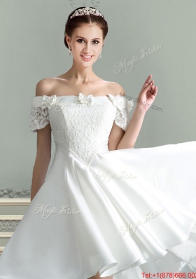 Popular Off the Shoulder Bowknot and Laced Wedding Dress in Taffeta