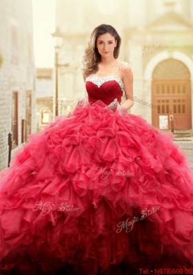 2017 Best Really Puffy Red Sweetheart Quinceanera Gown with Beaded Top and Ruffles