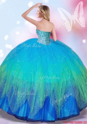 2017 Fashionable Really Puffy Beaded Tulle Quinceanera Dress in Rainbow