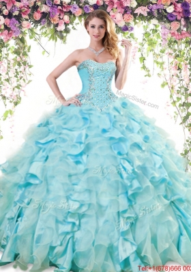 2017 Pretty Organza and Taffeta Baby Blue Quinceanera Dress with Beading