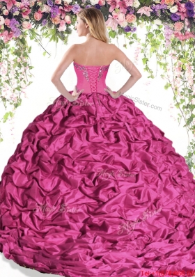 2017 Sweet Brush Train Beaded and Bubble Quinceanera Dress in Taffeta