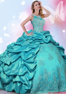 Best Halter Top Beaded and Bubble Quinceanera Dress in Turquoise