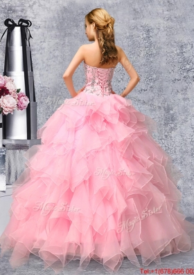 Gorgeous Beaded and Ruffled Organza Quinceanera Dress in Rose Pink