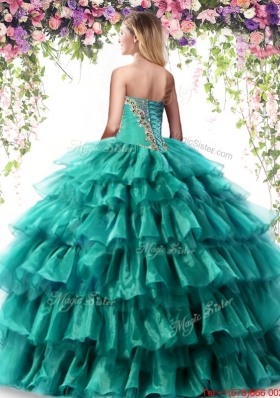 Gorgeous Organza Ruffled Layers and Beaded Quinceanera Dress in Turquoise