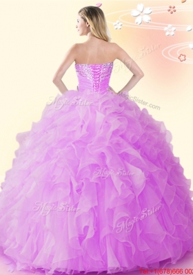 Lovely Gold Organza Quinceanera Gown with Beading and Ruffles