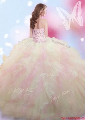 Luxurious Really Puffy Beaded and Ruffled Quinceanera Dress in Rainbow