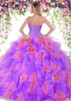 Modern Beaded and Ruffled Organza Quinceanera Dress in Multi Color