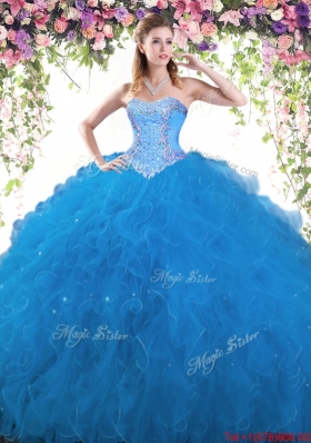 New Arrivals Beaded and Ruffled Tulle Sweet 16 Dress in Blue