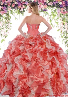 Perfect Ball Gown Sweetheart Ruffled Organza Quinceanera Dress with Beading