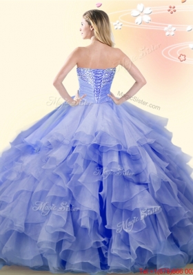 Romantic Beaded and Ruffled Organza Quinceanera Dress in Lavender