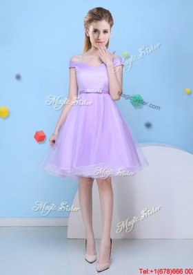 2017 Cheap Cap Sleeves Lavender Dama Dress with Deep V Neckline