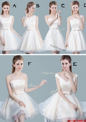 2017 Hot Sale Tulle Bowknot Scoop Short Dama Dress in Off White