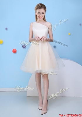 2017 Modest Tulle Bowknot One Shoulder Dama Dress in Champagne