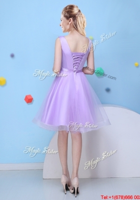 Best Selling Bowknot Scoop Lavender Dama Dress with Lace Up