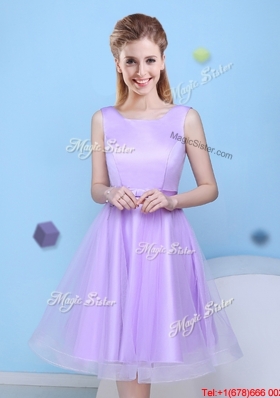 Best Selling Bowknot Scoop Lavender Dama Dress with Lace Up