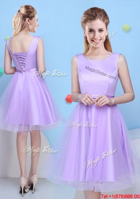 Best Selling Bowknot Scoop Lavender Dama Dress with Lace Up