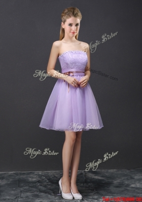 Gorgeous Laced Strapless Lavender Short Dama Dress in Organza