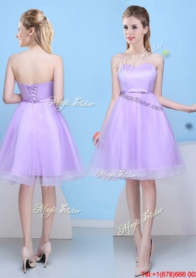 Inexpensive Bowknot Lavender Short Dama Dress with Sweetheart