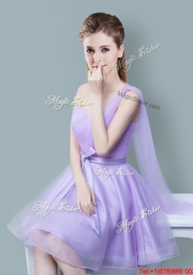 Pretty Tulle One Shoulder Bowknot Dama Dress in Lavender