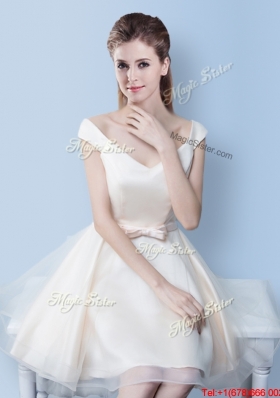 Romantic Cap Sleeves Off White Short Dama Dress with V Neck