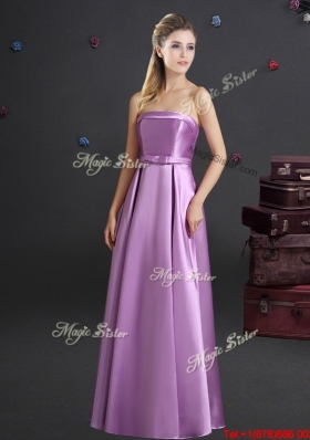 2017 Elegant Strapless Lilac Long Dama Dress with Bowknot