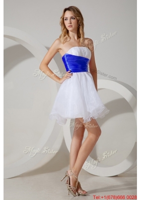 2017 Gorgeous White Short Prom Dress with Beading and Royal Blue Belt