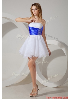 2017 Gorgeous White Short Prom Dress with Beading and Royal Blue Belt