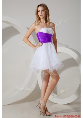 2017 Hot Sale Belted and Beaded White Short Dama Dress in Organza