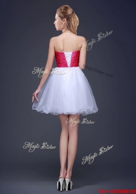 2017 Popular White Short Prom Dress with Beading and Red Belt