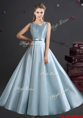 2017 Simple Bowknot Light Blue Dama Dress with Straps