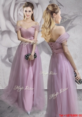 2017 Spring Hot Sale Empire Tulle Long Prom Dress with Ruching