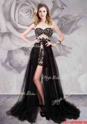 Best Selling Applique and Beaded Detachable Prom Dress in Black