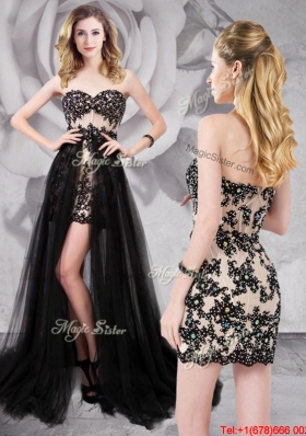 Best Selling Applique and Beaded Detachable Prom Dress in Black