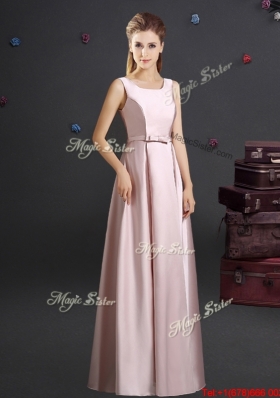 Best Selling Bowknot Pink Long Dama Dress with Square