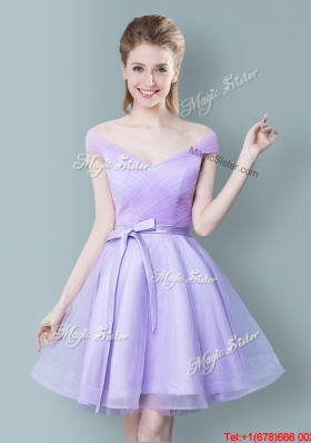 Best Selling V Neck Lavender Short Prom Dress with Cap Sleeves