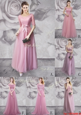 Classical Brush Train Laced Pink Prom Dress with Half Sleeves