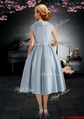 Gorgeous Belted A Line V Neck Prom Dress in Light Blue