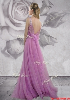 Hot Sale Beaded Backless Long Prom Dress in Spring Green