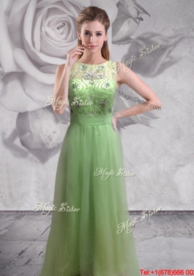 Hot Sale Beaded Backless Long Prom Dress in Spring Green