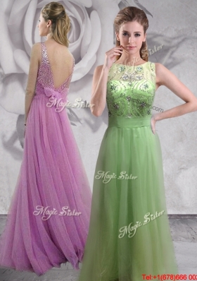 Hot Sale Beaded Backless Long Prom Dress in Spring Green