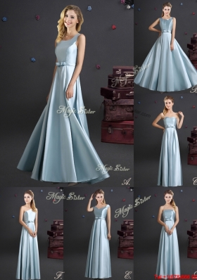 Modest Floor Length Sweetheart Bowknot Dama Dress in Light Blue