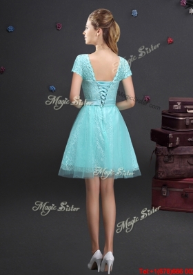 Pretty Laced and Applique Aquamarine Prom Dress with V Neck