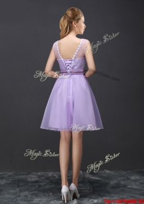 Romantic See Through Applique and Laced Prom Dress in Lavender