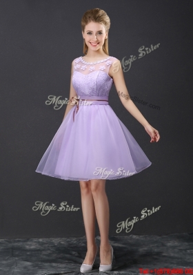 Romantic See Through Applique and Laced Prom Dress in Lavender