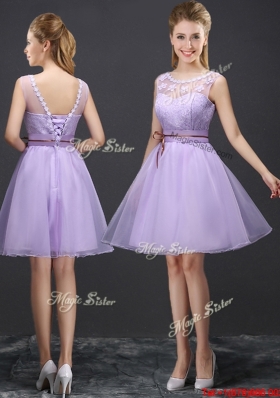 Romantic See Through Applique and Laced Prom Dress in Lavender