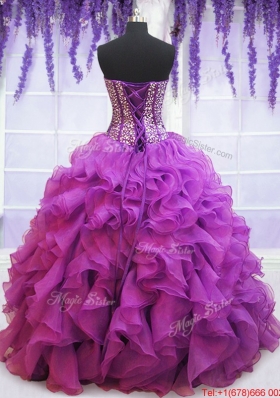 Affordable Visible Boning Eggplant Purple Quinceanera Dress with Beaded Bodice and Ruffles