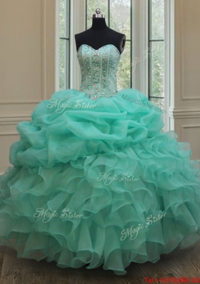 Classical Visible Boning Big Puffy Beaded Quinceanera Dress in Apple Green