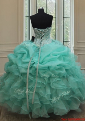 Classical Visible Boning Big Puffy Beaded Quinceanera Dress in Apple Green